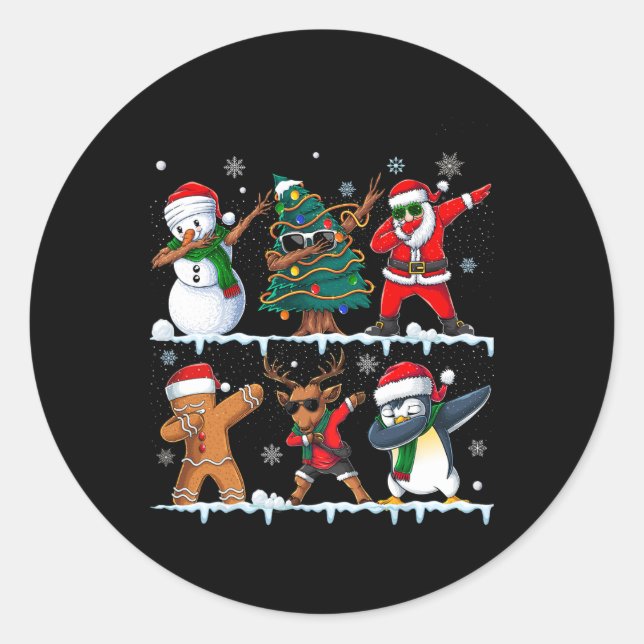 Funny Christmas Dabbing Santa Elf Deer Friends Xma Runder Aufkleber (Vorderseite)