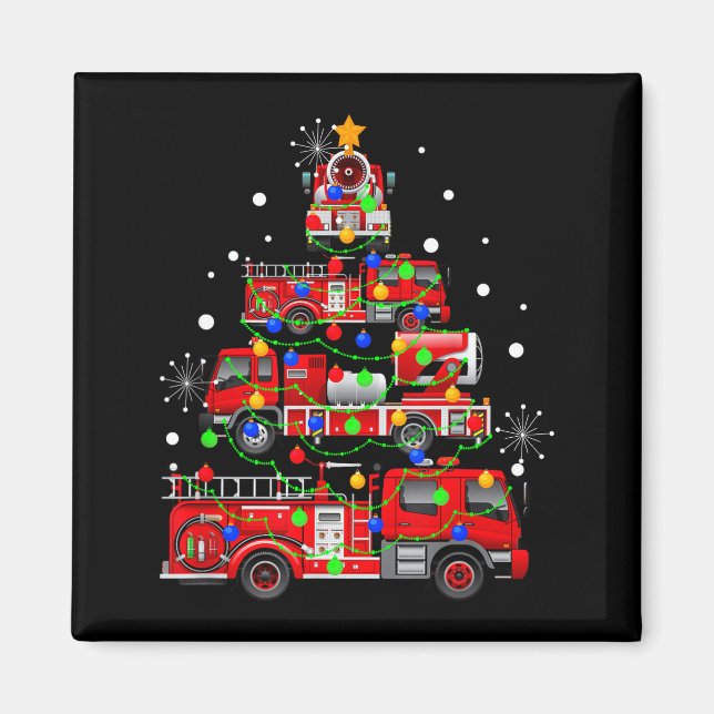 Funny Christmas Decor Firefighter Truck Christmas  Magnet (Vorne)