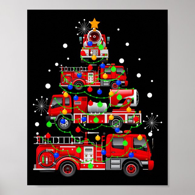 Funny Christmas Decor Firefighter Truck Christmas  Poster (Vorne)