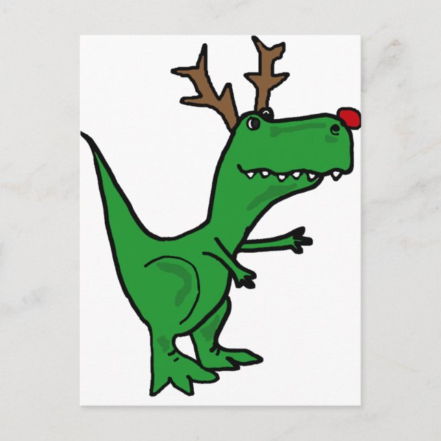 Funny Christmas Dinosaur als Rentier Feiertagspostkarte (Vorderseite)