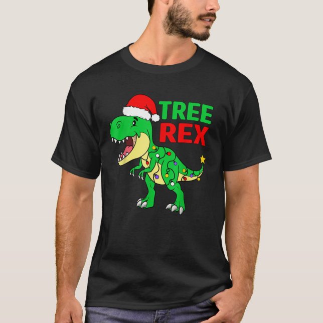 Funny Christmas Dinosaur Kinder Weihnachtsbaum Lic T-Shirt (Vorderseite)