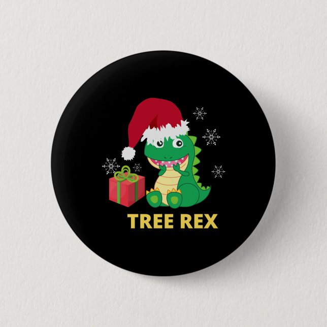 Funny Christmas Dinosaur Tree Rex Button (Vorderseite)
