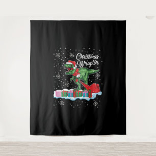 Funny Christmas Dinosaur Wraptor Velociraptor Wandteppich