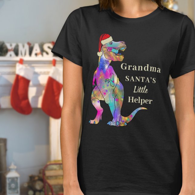 Funny Christmas Dinosaurier Oma Zitat T-Shirt (Grandma Santa’s little helper quote funny Christmas dinosaur  T-shirt T-Rex wearing a Santa hat )