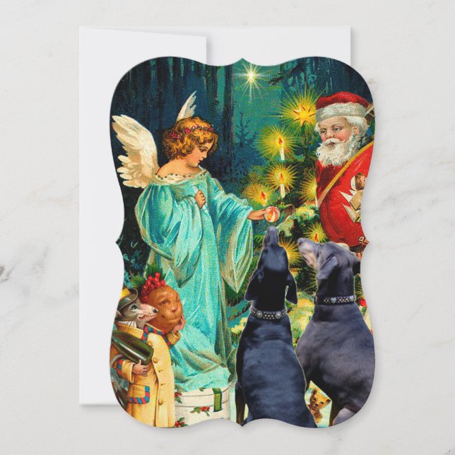 Funny Christmas Doberman Vintage Karte (Vorderseite)