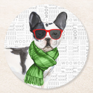 Funny Christmas Dog Boston Terrier Breed Runder Pappuntersetzer