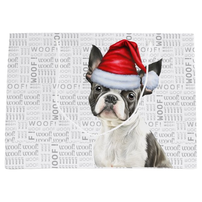 Funny Christmas Dog Boston Terrier Holiday Große Geschenktüte (Vorderseite)