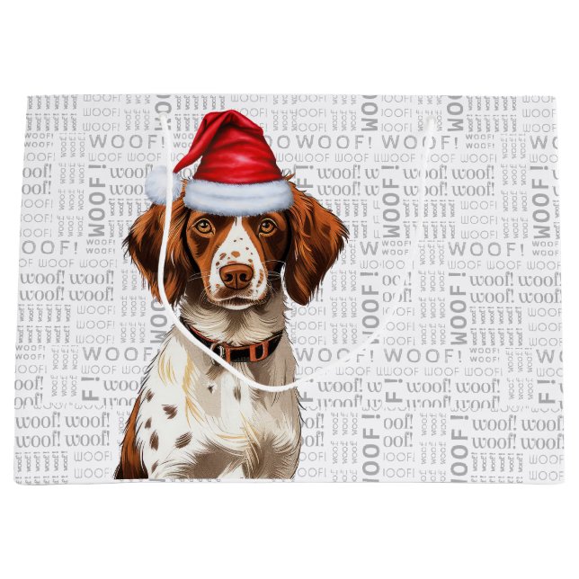 Funny Christmas Dog Brittany Spaniel Holiday Große Geschenktüte (Vorderseite)
