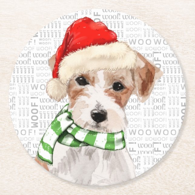 Funny Christmas Dog Jack Russell Terrier Breed Runder Pappuntersetzer (Vorderseite)
