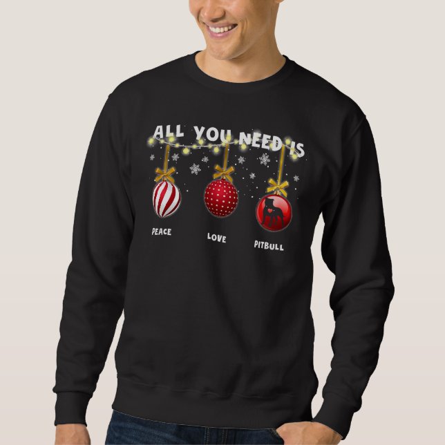 Funny Christmas Dog Peace Liebe Pitbull Lover Sweatshirt (Vorderseite)