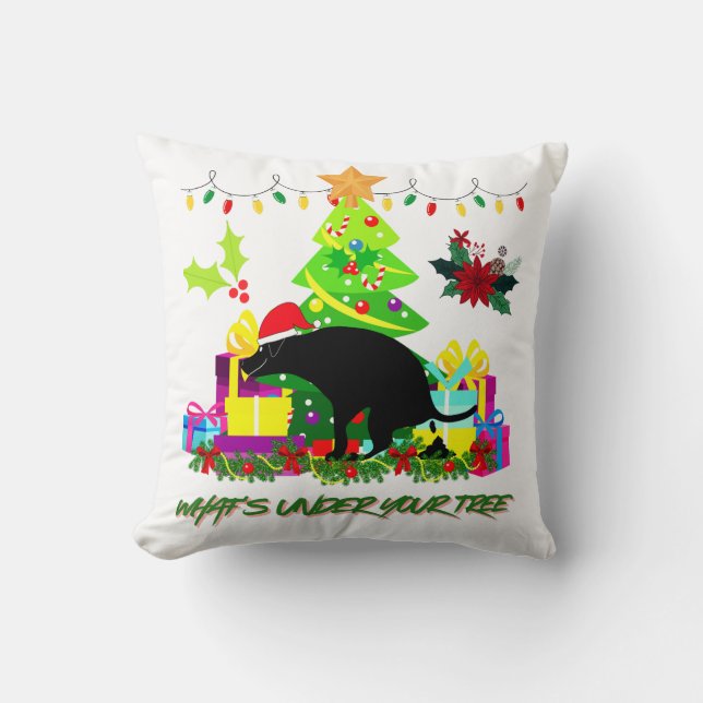 Funny Christmas Dog Pooping Under the Tree Kissen (Vorderseite)