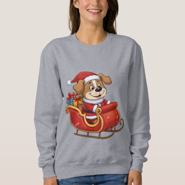 Funny Christmas Dog T-Shirt | Cute Santa Sleigh  Sweatshirt (Vorderseite)
