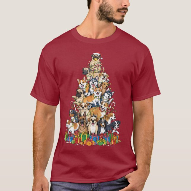 Funny Christmas Dog Tree Design T-Shirt (Vorderseite)