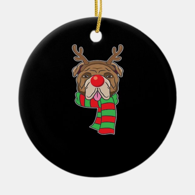 Funny Christmas Dog Xmas Reindeer Bulldog Holiday  Keramik Ornament (Vorne)