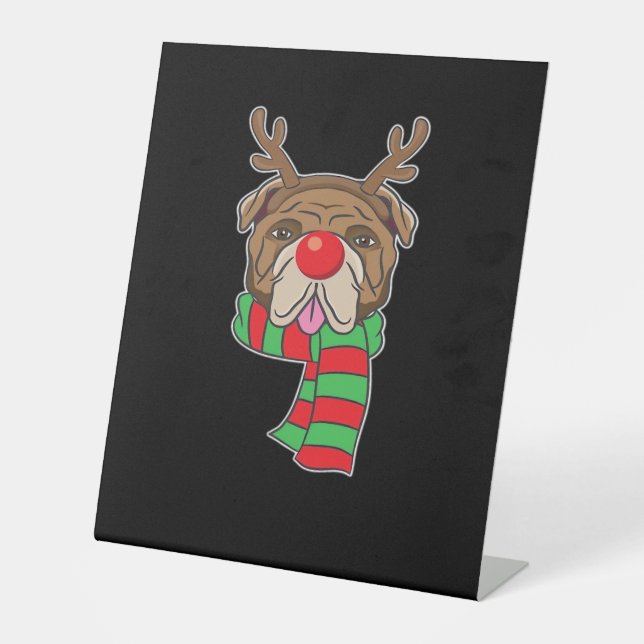 Funny Christmas Dog Xmas Reindeer Bulldog Holiday  Sockelschild (Vorderseite)