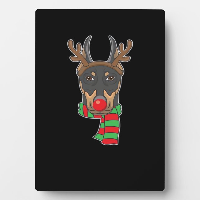 Funny Christmas Dog Xmas Reindeer Doberman Holiday Fotoplatte (Vorderseite)