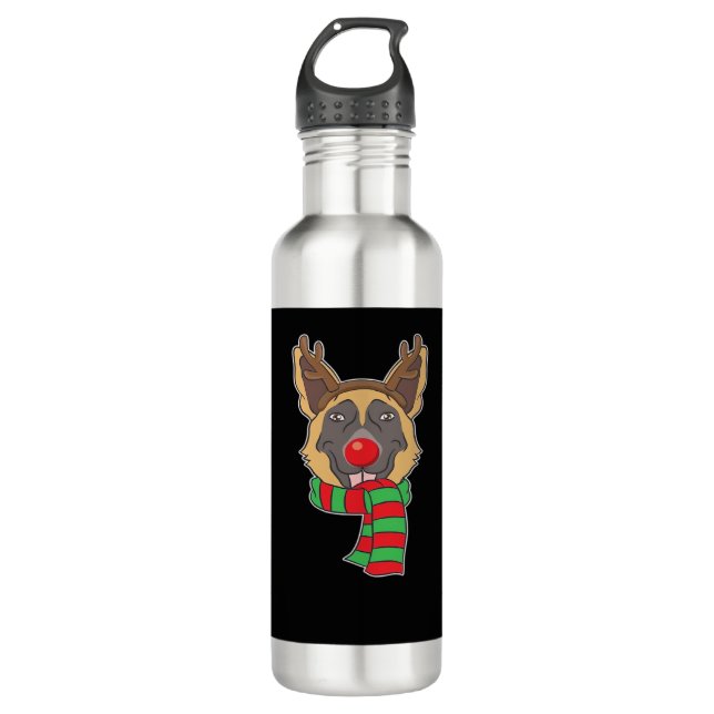 Funny Christmas Dog Xmas Reindeer German Shepherd  Edelstahlflasche (Vorderseite)