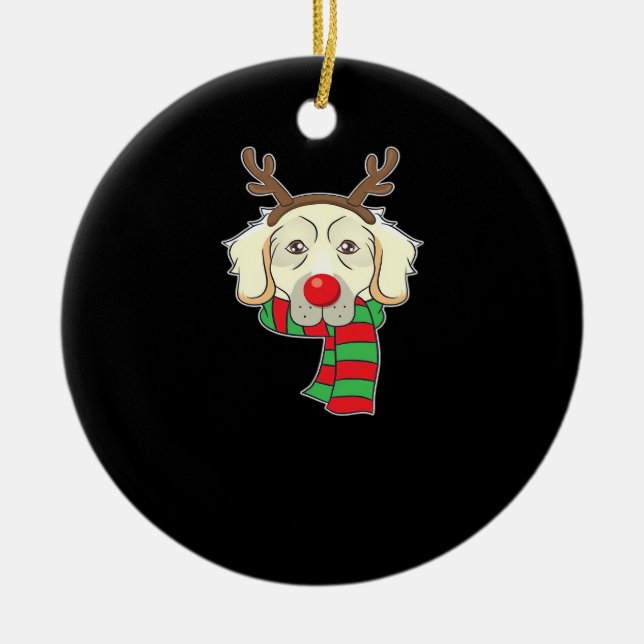 Funny Christmas Dog Xmas Reindeer Golden Retriever Keramik Ornament (Vorne)