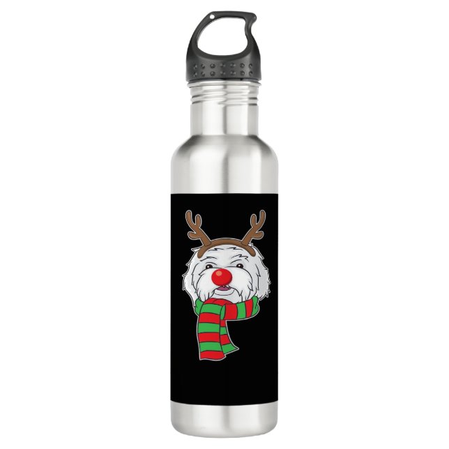 Funny Christmas Dog Xmas Reindeer Maltese Dog Holi Edelstahlflasche (Vorderseite)