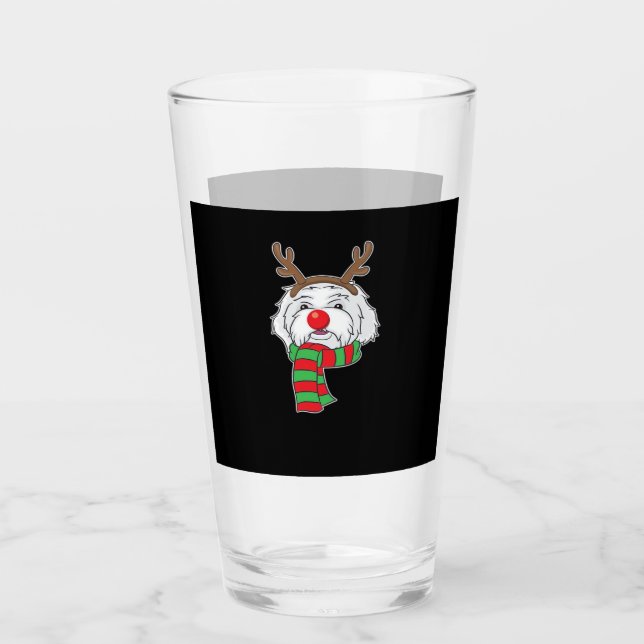 Funny Christmas Dog Xmas Reindeer Maltese Dog Holi Glas (Vorderseite)
