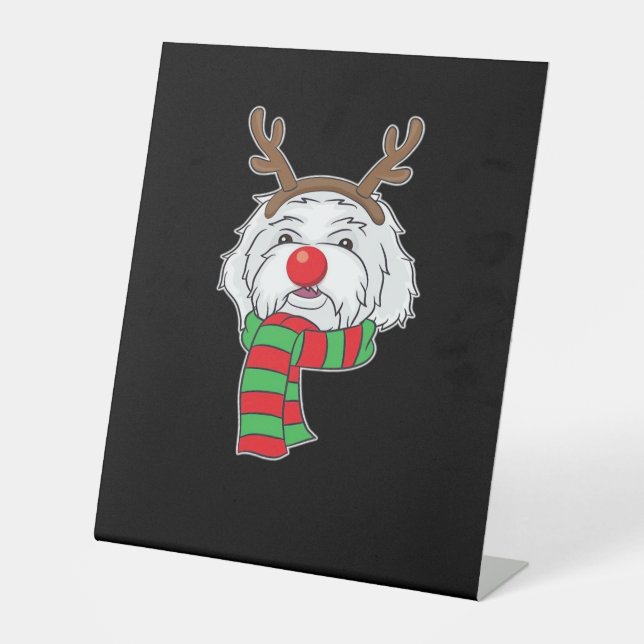 Funny Christmas Dog Xmas Reindeer Maltese Dog Holi Sockelschild (Vorderseite)