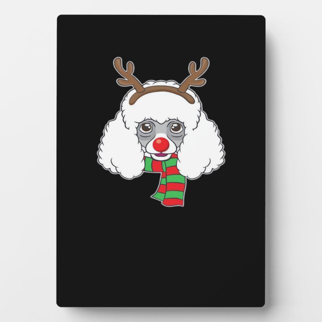 Funny Christmas Dog Xmas Reindeer Poodle Holiday S Fotoplatte (Vorderseite)