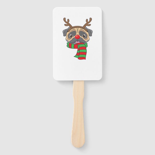 Funny Christmas Dog Xmas Reindeer Pug Holiday Gift Fächer (Vorderseite)