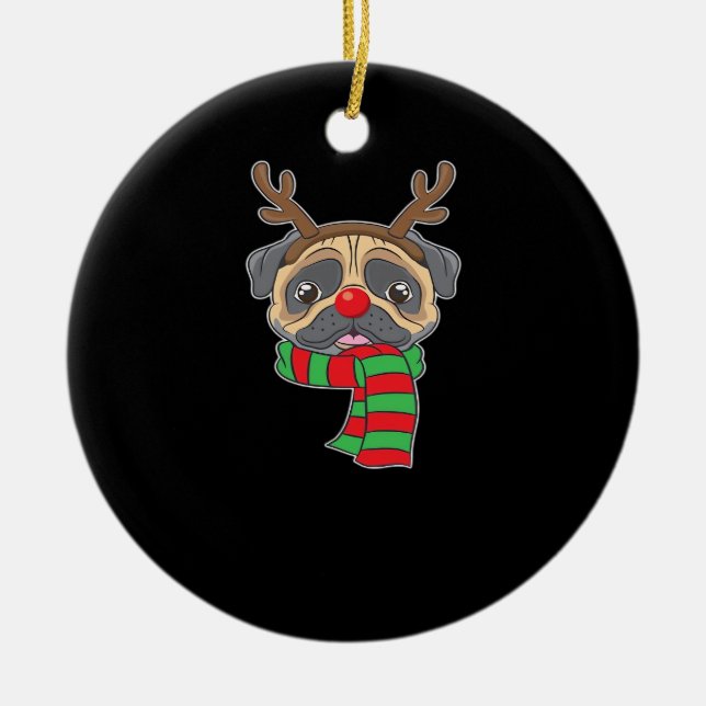 Funny Christmas Dog Xmas Reindeer Pug Holiday Gift Keramik Ornament (Vorne)