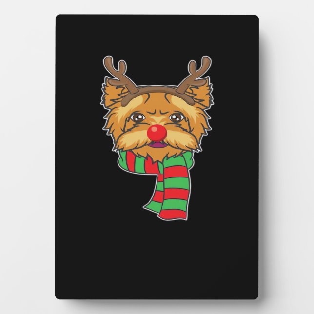 Funny Christmas Dog Xmas Reindeer Yorkshire Holida Fotoplatte (Vorderseite)