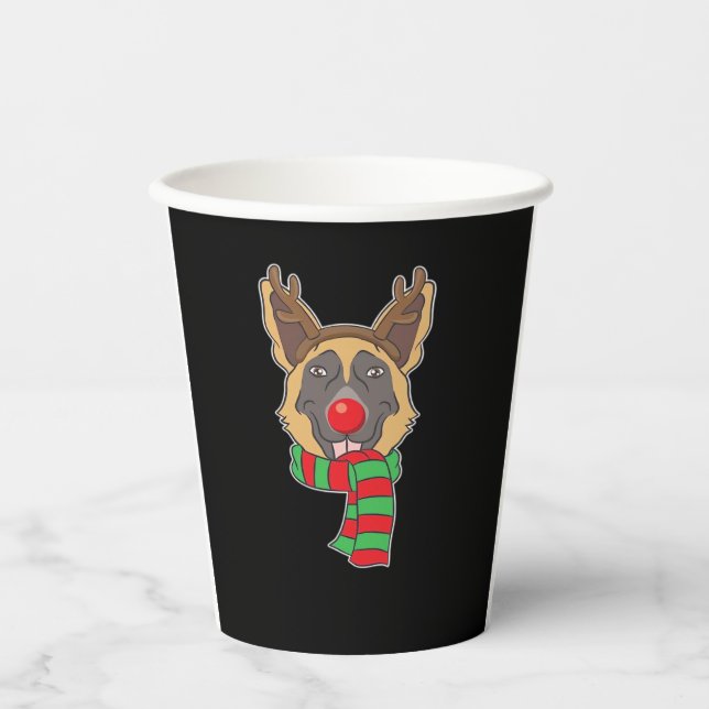 Funny Christmas Dog Xmas Rentier German Shepherd Pappbecher (Vorderseite)