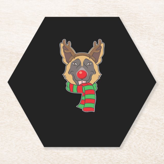 Funny Christmas Dog Xmas Rentier German Shepherd Untersetzer (Vorderseite)