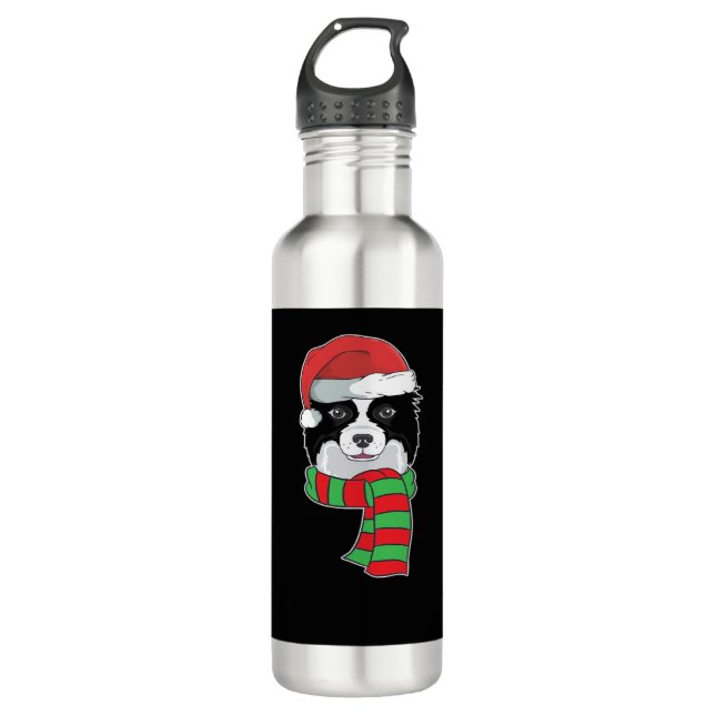 Funny Christmas Dog Xmas Santa Border Collie Holid Edelstahlflasche (Vorderseite)