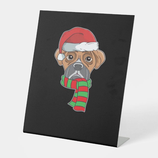 Funny Christmas Dog Xmas Santa Boxer Holiday Gift  Sockelschild (Vorderseite)