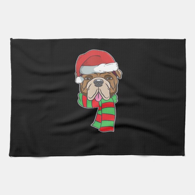 Funny Christmas Dog Xmas Santa Bulldog Holiday Gif Geschirrtuch (Horizontal)