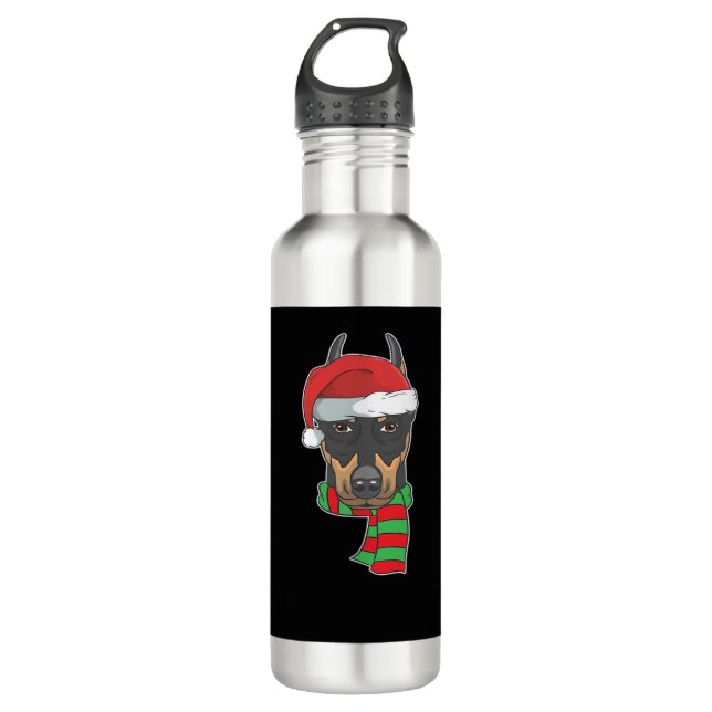 Funny Christmas Dog Xmas Santa Doberman Holiday Gi Edelstahlflasche (Vorderseite)