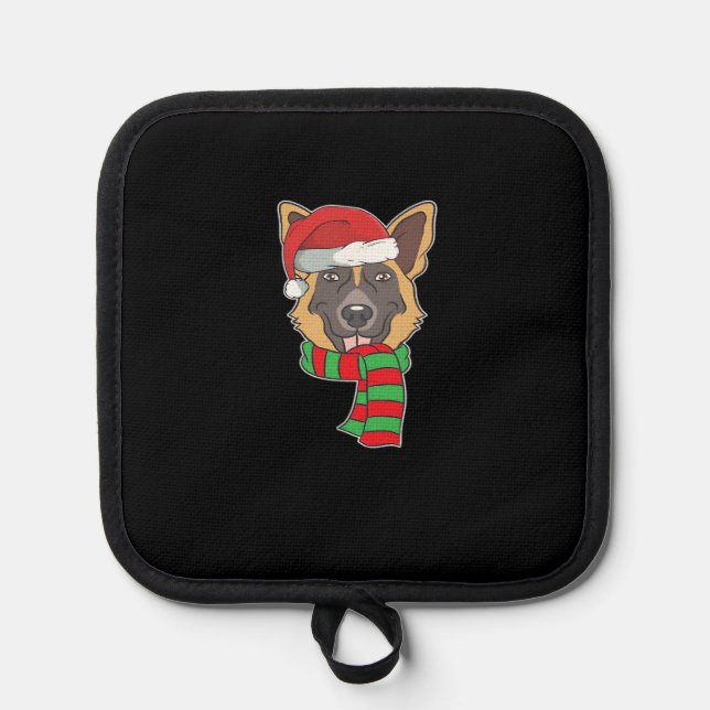 Funny Christmas Dog Xmas Santa German Shepherd Hol Topflappen (Vorderseite)