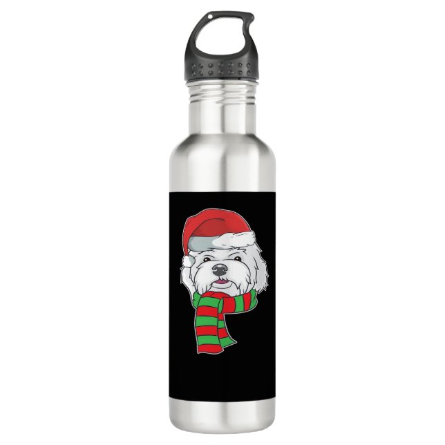 Funny Christmas Dog Xmas Santa Maltese Dog Holiday Edelstahlflasche (Vorderseite)