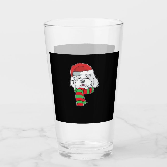 Funny Christmas Dog Xmas Santa Maltese Dog Holiday Glas (Vorderseite)