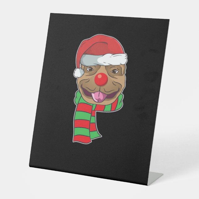 Funny Christmas Dog Xmas Santa Pit bull Holiday Gi Sockelschild (Vorderseite)