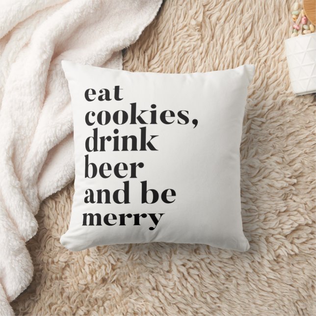 Funny Christmas Drink Bier Sei fröhlich Kariert Kissen (Decke)
