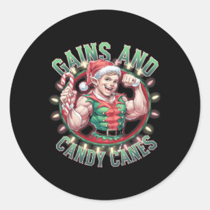 Funny Christmas Elf Gym Workout Gewinne und Candy Runder Aufkleber