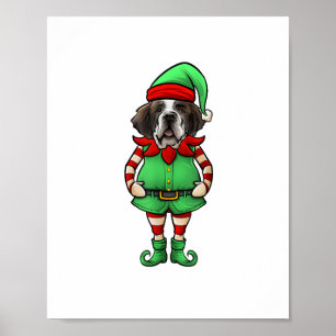 Funny Christmas Elf St Bernard Dog Saint Bernard Poster