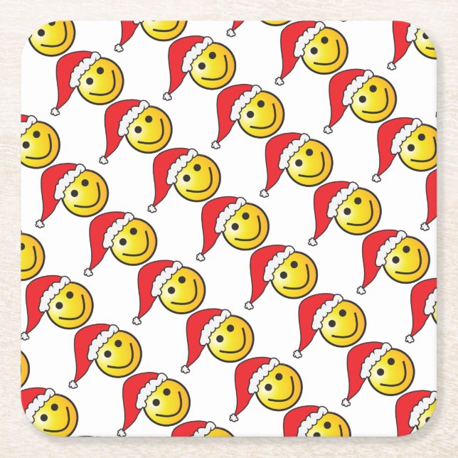 Funny Christmas Emoji Weihnachtsmannmütze Pattern Rechteckiger Pappuntersetzer (Vorderseite)