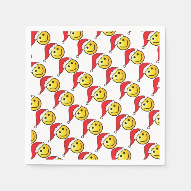 Funny Christmas Emoji Weihnachtsmannmütze Pattern Serviette (Vorderseite)