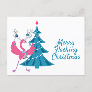 Funny Christmas Flamingo Rentier Holiday Gruß Postkarte
