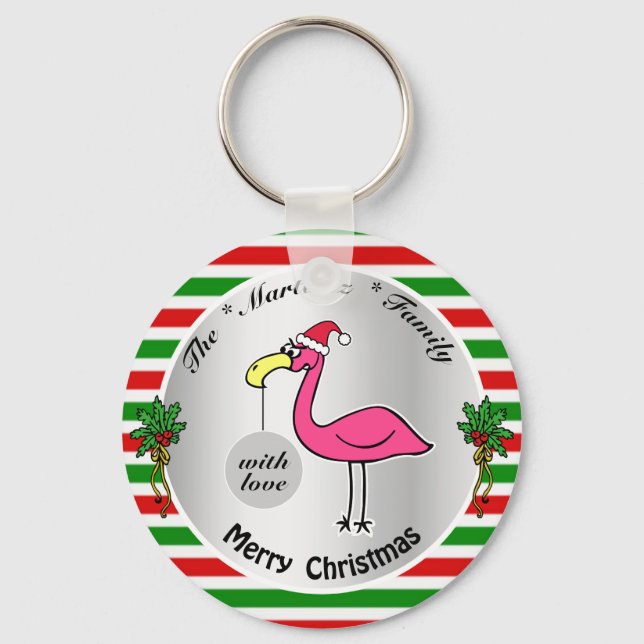 Funny Christmas Flamingo Rot und Grün Niedlicher S Schlüsselanhänger (Vorderseite)