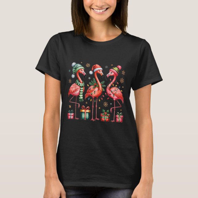 Funny Christmas Flamingos  T-Shirt (Vorderseite)