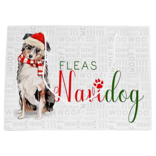 Funny Christmas Fleas Navidog Australian Shepherd Große Geschenktüte (Vorderseite)
