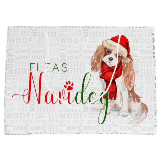 Funny Christmas Fleas Navidog King Charles Spaniel Große Geschenktüte (Vorderseite)