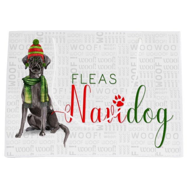 Funny Christmas Fleas Navidog mit Black Lab Große Geschenktüte (Vorderseite)